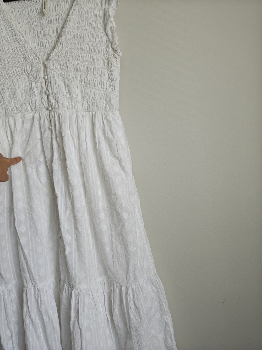 Anthropologie White V-Neck Button-Front Midi Dress with Flutter Sleeves As Is - Picture 8 of 15
